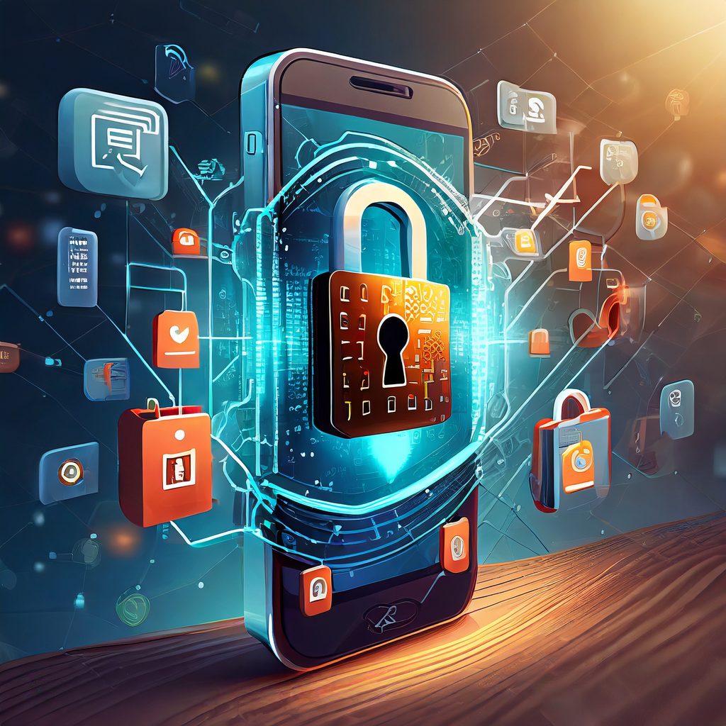 Smartphone protected by a padlock, representing mobile app security controls