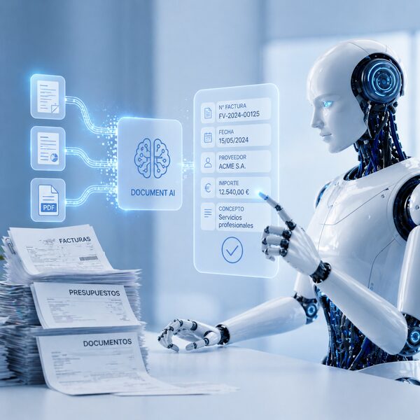Robot procesando facturas y documentos con inteligencia artificial