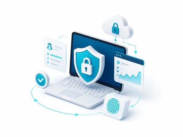 Portátil protegido con ciberseguridad y verificación de identidad